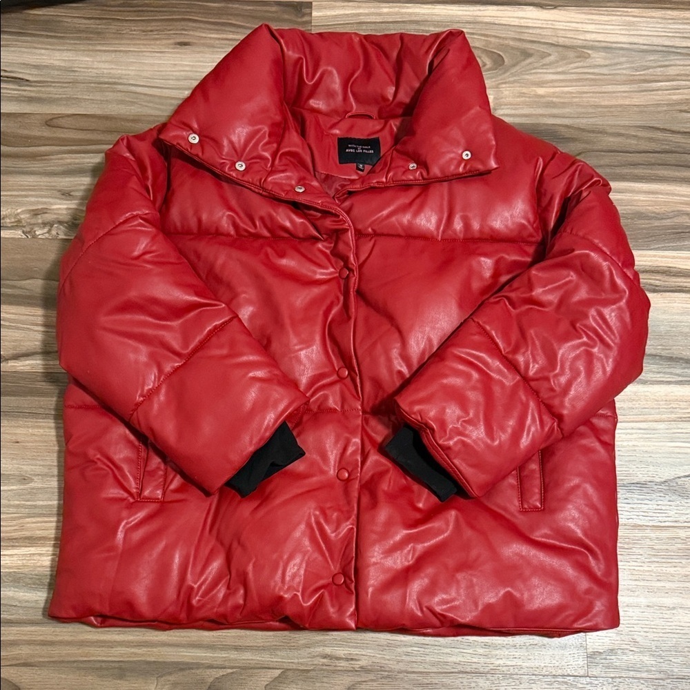 AVEC LES FILLES With the Girls Faux Leather Puffer Coat Red Womens Size 1X